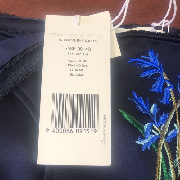 NWOT Stella McCartney Bikini Bottom, Navy Blue Botanical Embroidery Sky Captain - Picture 8 of 11